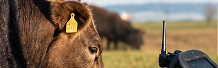 Caravana amarilla en una vaca y lector electrónico
